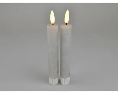 Image de Bougies LED décoratives, diamètre 2,2 cm, hauteur 16,5 cm, couleur grise, lot de 2