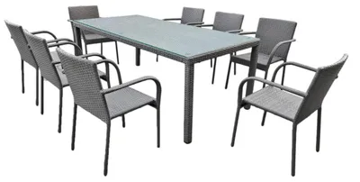 Produktbild von Gartenmöbel Set - 9-teilig - Grau - Esstisch - 8 Stühle - Polyrattan - Wetterfest
