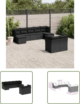 Produktbild von The Living Store 9-tlg. Garten-Sofagarnitur mit Kissen Schwarz Poly Rattan