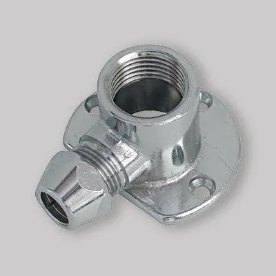 Imagen del producto de Codo para tubería de cobre con brida de latón cromado, conexión de 1/2" y diámetro de 12 mm