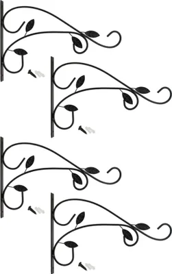 Produktbild von com-four® 4x Wandhalterung aus pulverbeschichteten Stahl, Haken für Blumentopf, Garten, Windspiele, Blumenampelhalter, mit Schrauben und Dübel