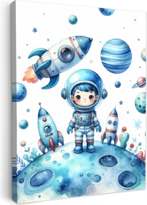 Produktbild von Wanddeko 60x80 cm - Kinder Jungen - Weltraum Blau, Wandbilder, Wanddeko Wohnzimmer, Bild