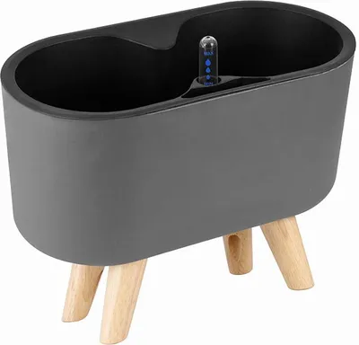 Obrázek produktu pro 27,5 cm samozavlažovací plastový květináč s indikátorem hladiny vody, moderní dekorativní květináč pro pokojové rostliny, bylinky, aloe, fialky Usambara, sukulenty (se 4 dřevěnými nohami, černý)