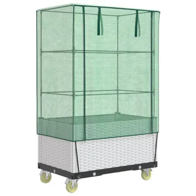 Produktbild von vidaXL Hochbeet mit Aufsatz und Rollen Rattan-Optik 80x50x182 cm