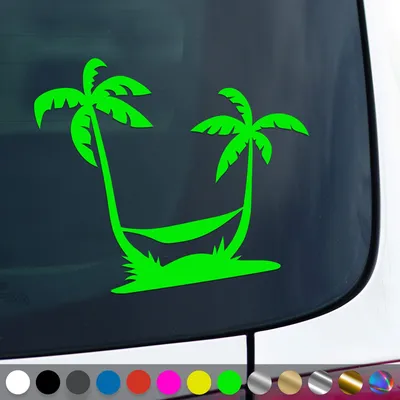 Produktbild von PantherPixel Palmen Aufkleber Insel Reisen Camping Strand Urlaub Sticker Auto Geschenkidee Farbe Neon-Grün