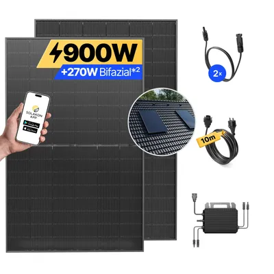 Produktbild von Balkonkraftwerk 900W Solaranlage mit Ziegeldach Halterung (Einzelmontage) Steckerfertig Komplettset Photovoltaik Anlage 800W, Kabellänge: 10m, Solakon