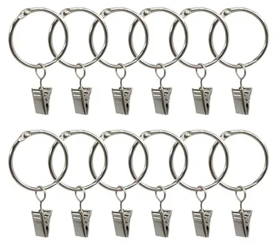 Productafbeelding van Gordijnringen met clips - Metalen ringen - Gordijnen ophangen - Eenvoudig te openen - 40 stuks - Zilver