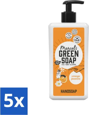 Produktbild von Marcel's Green Soap - Handseife - Orange & Jasmin - Für den täglichen Gebrauch - 500 ml - Vorteilspack - 5 Stücke