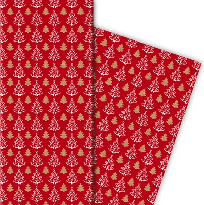 Produktbild von Grafisch, edles Weihnachtspapier mit Ornament Weihnachtsbäumen, rot - G9858, 32 x 48cm