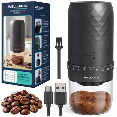 Produktbild von WELLHAUS Elektrische Kaffeemühle Schwarz Akku Keramikmahlwerk 40 Stufen