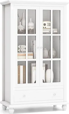 Produktbild von GOPLUS Highboard Schrank, Vitrinenschrank mit Glastüren & Schubladen, Mehrzweckschrank mit verstellbaren Trennwänden, Küchenschrank, Bücherschrank, Wohnzimmerschrank