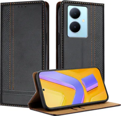 Produktbild von Handyhülle für Vivo Y78 / Vivo Y78+ 5G Leder Flip Klappbare Schutzhülle mit Standfunktion Schwarz
