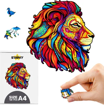 Zdjęcie produktu dla Puzzle drewniane dla dorosłych dzieci lew kot układanka prezent taty ojca