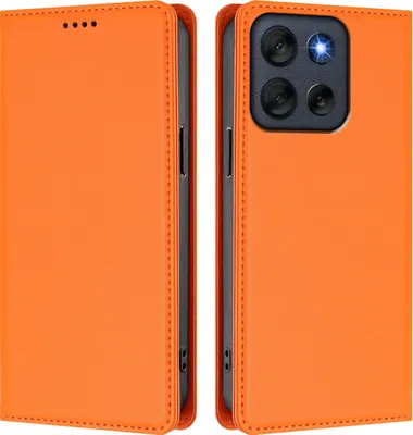 Produktbild von Handyhülle für Motorola Moto G56, Kunstleder Klapphülle Stoßfeste Magnetische Hülle mit Ständer Orange