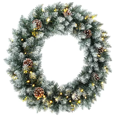 Produktbild von HOMCOM Weihnachtskranz 60 cm Beleuchtet Türkranz mit 50 LEDs Zapfen Kunstschnee