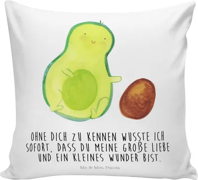 Produktbild von Mr. & Mrs. Panda kissen bedruckt Avocado Kern rollt - Weiß - Geschenk, Baby, Geburtstag, Sofakissen, Dekokissen, für sofa, Liebe, Schwanger, Deko, 40x40, Avocados