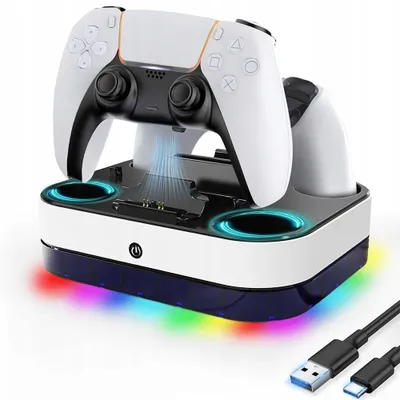Produktbild von Ladestation für PS5 Controller, Ladegerät Docking Station für PlayStation Portal, Zubehör für PS5 mit LED Licht/Schnellladung/Ladeschutz/Gleichzeitig
