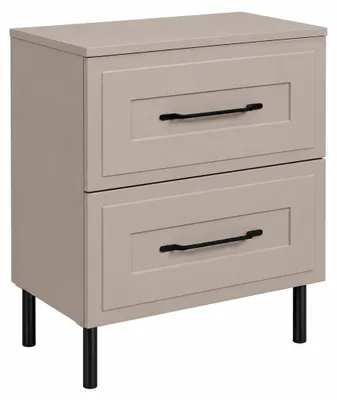 Productafbeelding van Badkamerkast, staand model, 60 cm breed, met ribbelstructuur aan de voorkant (19 mm), afwerking: kasjmier + glad kasjmier, handgrepen in twee kleuren, afmetingen: 60 x 46 x 73,6 cm, AI-gegenereerde afbeelding