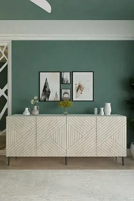 Produktbild von Skye Decor, Hochwertiger Konsolentisch, 180 cm, Weiß & Travertin, 100% Melamin
