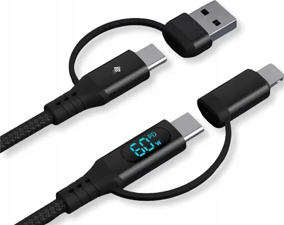 Immagine prodotto di Cavo di ricarica 4 in 1 USB C + Lightning a USB-C + A PD 60W con LCD 1 m