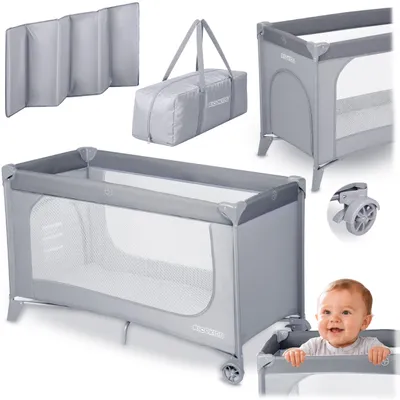 Imagen del producto de Cuna de viaje plegable - Con ruedas con freno - 125 x 65 x 78 cm - 15 kg - Gris
