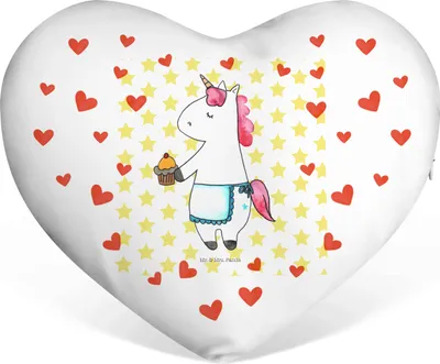 Produktbild von Mr. & Mrs. Panda Schmusekissen Einhorn Muffin - Weiß - Geschenk, Grüße, Geburtstag, Liebesgrüße, Unicorn, Herzkissen, Dekokissen, Herz Kissen, Sofakissen, Kuschelkissen