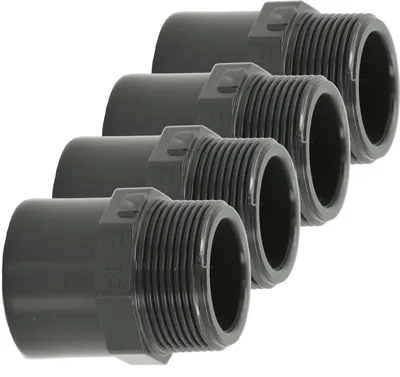 Produktbild von HAF 4x PVC Fittings Übergangsnippel mit 40/50mm x 1 1/2" | Klebemuffe/Klebestutzen x Außengewinde | Übergangsmuffe aus grauem PVC | PN16 für Rohr