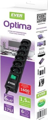Produktbild von Ever OPTIMA 1.5m, 175 J, 6 AC-Ausgänge, 250 V, 50 Hz, 10 A, Schwarz