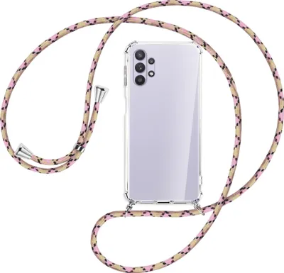 Produktbild von Handykette Backcover-Schutzhülle mit Band (Metall silberfarben) für Samsung Galaxy A32 5G - rosa Karo