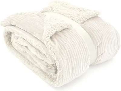 Produktbild von heimtexland ® super dicke Cord Kuscheldecke mit flauschigem Sherpa Fell Wohndecke 200x150 Decke Typ767 Creme
