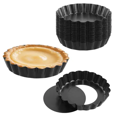 24 Mini-Quiche-Backformen 10 cm, mit herausnehmbarem Boden, schwarz