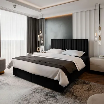 Produktbild von Masseno Boxspringbett BRESEL 180x200 cm Komplett-Set mit Bonell Matratze und Topper, Polsterbett mit Bettkästen -Schwarz, KRONOS 07