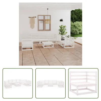 Produktbild von The Living Store 8-tlg. Garten-Lounge-Set Weiß Massivholz Kiefer
