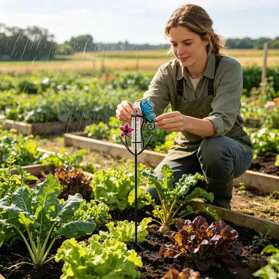 Produktbild von Dekorativer Regenmesser für den Outdoor-Bereich | Niederschlagsmesser für Rasen, Hof, Deck, Terrasse,,, Bauernhof, Garten und