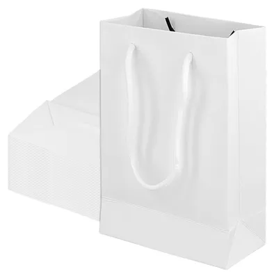 40 weiße Papiertüten mit Kordelgriffen, 19x13x6 cm
