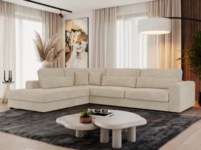 Produktbild von MKS MEBLE Ecksofa Sofa L-Form Grau Struktur, Wohnlandschaft L-Form, Couch L Form, Sofagarnitur Couchgarnitur Polsterecke, Breite: 316 cm - Savona L - Beige Cord - Links
