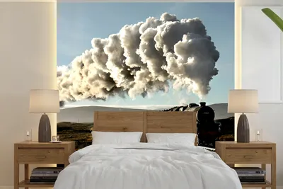 Produktbild von MuchoWow® Fototapete für Wohnzimmer oder Schlafzimmer Wandtapete Vinyl Motivtapete Ein Dampfzug über eine Brücke mit der grünen Landschaft - 240x240 cm - Schlafzimmer-Tapete