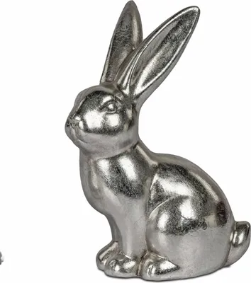 Produktbild von Dekofigur Hase Klassik sitzend antik silber H. 21cm aus Keramik Formano WA