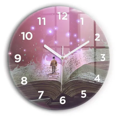 Produktbild von Wallfluent Wanduhr – Stilles Quarzuhrwerk - Uhr Dekoration Wohnzimmer Schlafzimmer Küche - Zifferblatt - weiße Zeiger - 30 cm - Buch-Abstraktion
