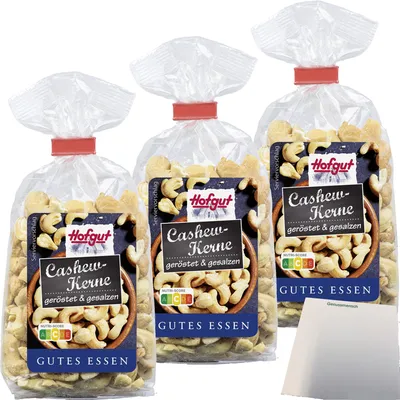 Produktbild von Hofgut Cashews g+g 3er Pack (3x150g Karton) + usy Block