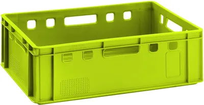 Produktbild von Fleischkisten E2 60x40x20cm Lagerkiste Eurobox aus Deutschland lebensmittelecht, robust, stapelbar , Variante:hellgrün 1x