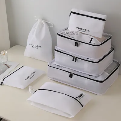 Image de INF Ensemble de 7 cubes de rangement de voyage - Blanc, Organisateur de bagages pour valises