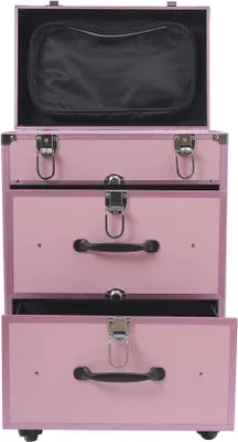 Productafbeelding van Famanu Kosmetikkoffer 4-in-1 - Trolley met 360° draaiende wielen, afsluitbaar, roze