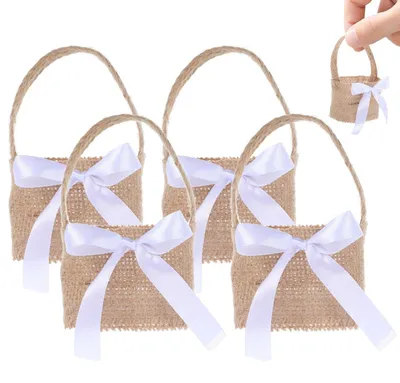 Productafbeelding van Linnenmandjes - 4 stuks - Voor decoratie - 10 x 6 x 6 cm