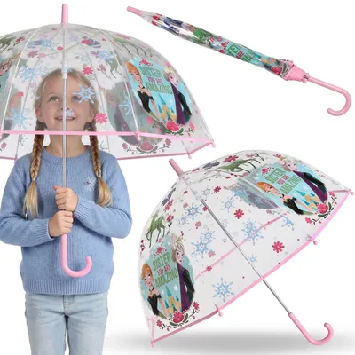 Produktbild von DISNEY Frozen Anna & Elsa Kinder-Klappschirm mit Schnappverschluss, transparenter manueller Regenschirm, 46 cm