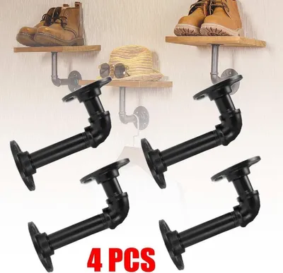 Image de Lot de 4 supports en fer pour étagères industrielles, 15 x 8 cm, supports de montage, supports de rangement pour étagères, noir