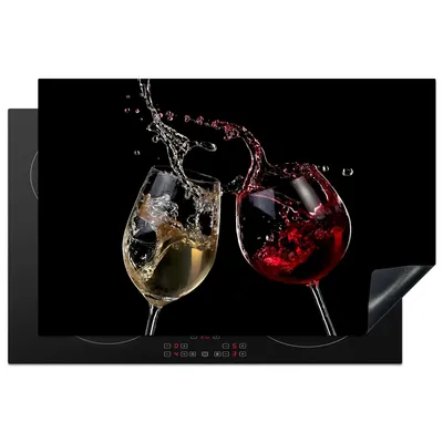 Produktbild von KitchenYeah© Herdabdeckplatte Rotwein - Weißwein - Glas - Schwarz , 80x52cm, Küche Deko, Glaskeramikkochfeld Herdabdeckung, Abdeckplatte fùr Kochfeld