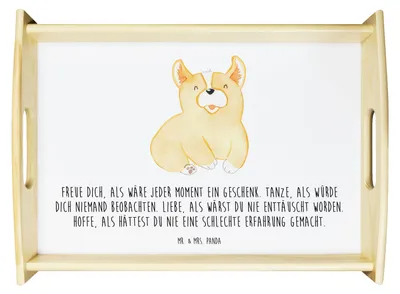 Produktbild von Mr. & Mrs. Panda Tablett Corgie - Weiß - Geschenk, Holztablett, Sprüche, Motivation, Hund, Corgi, Lebensfreude, sofatablett, Servier, Lebensfroh, Deko, Dekotablett