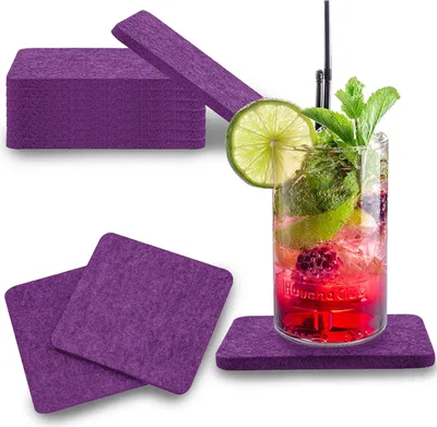 Produktbild von wortek Filz Untersetzer - Deko Tischset I Filzdeckel für Getränke, Tassen, Bar & Tisch, 8er Set I 10cm I Eckig,Lila