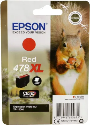 Produktbild von Epson Squirrel Singlepack Red 478XL Claria Photo HD Ink, Hohe (XL-) Ausbeute, Rot, Tinte auf Pigmentbasis, 10,2 ml, 1 Stück(e)